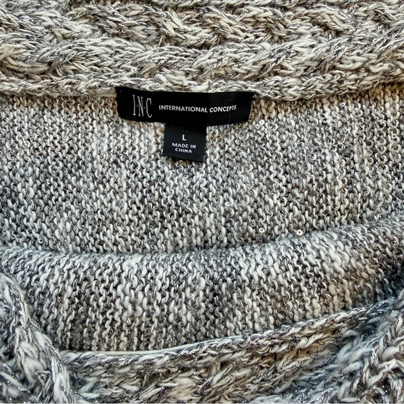 INC International Concepts Women’s Gray Fringe Knit Tunic Sweater Size L - Picture 3 of 9